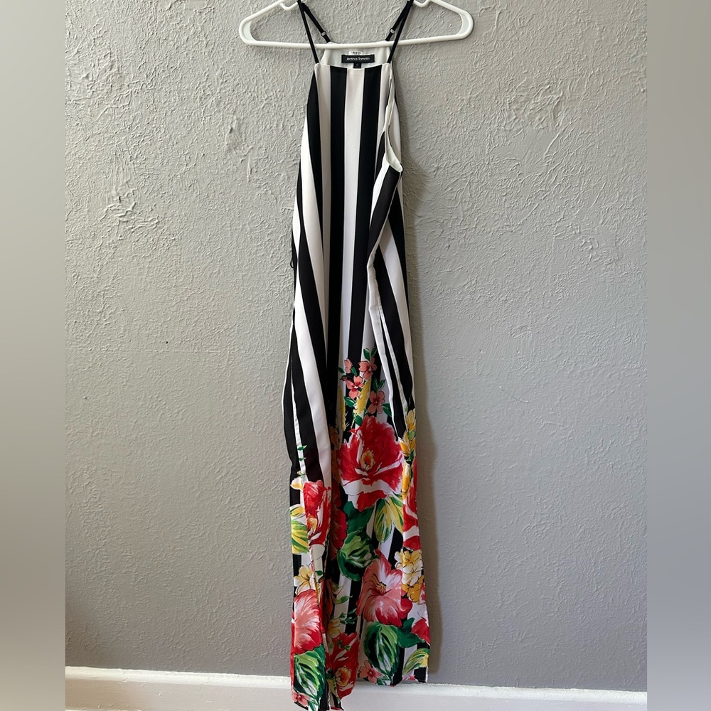 Black and white and floral maxi dress